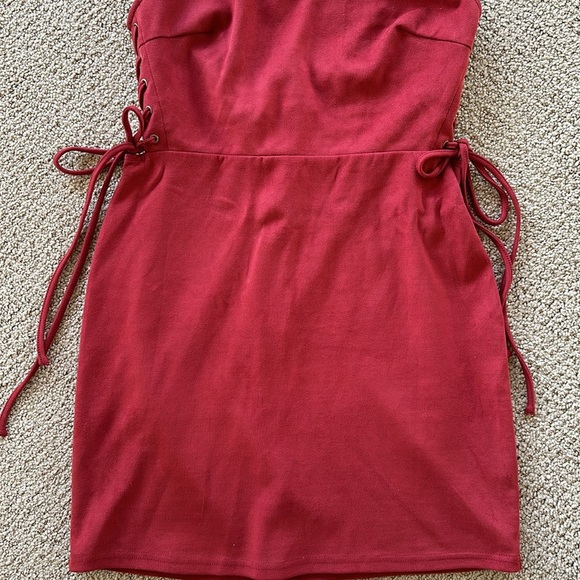 Forever21 Red Suede Halter Mini Dress Size M - Picture 2 of 4